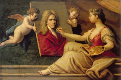 Zelfportret in een Allegorie van de Kunsten door Paolo di Matteis